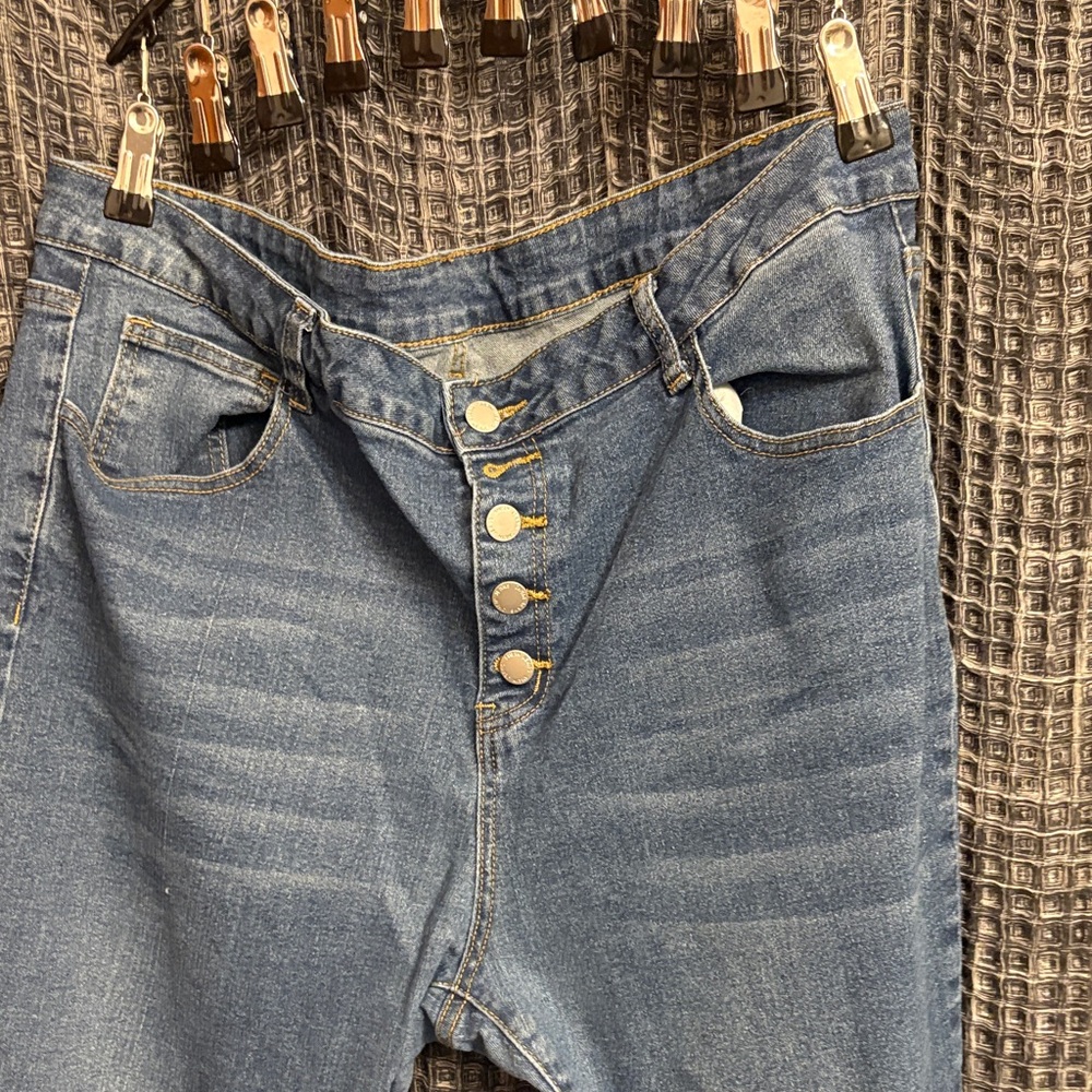 SHEIN High Rise Blue Button-Up Jeans